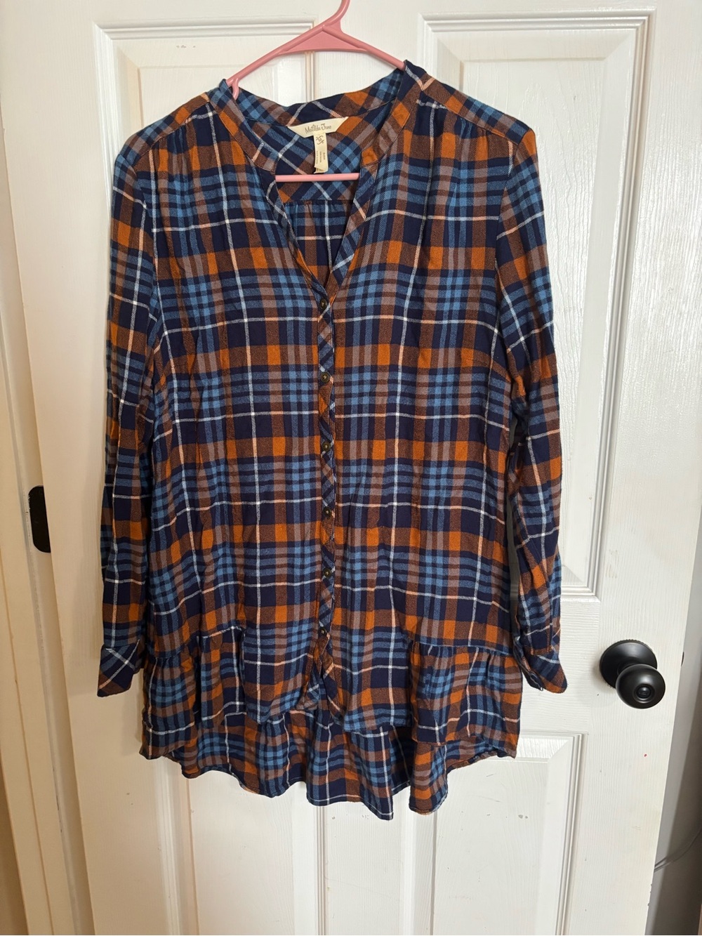 Matilda Jane Navy and Rust Plaid Button-Up Top